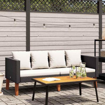 vidaXL Tuinbank 2-zits met kussens poly rattan zwart, Verzenden, Nieuw
