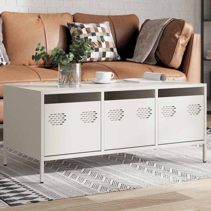vidaXL Salontafel 101,5x50x43,5 cm koudgewalst staal wit, Huis en Inrichting, Tafels | Salontafels, Nieuw, Verzenden