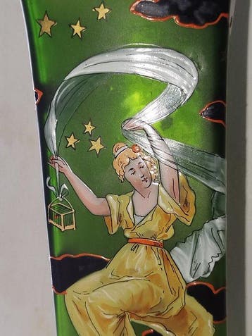 Grand vase Art Nouveau émaillé - Eenbloemige vaas - Glas, Antiek en Kunst