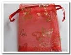 Cadeauzakje giftbag Organza Golden Butterfly Rood 7x9 cm, Nieuw