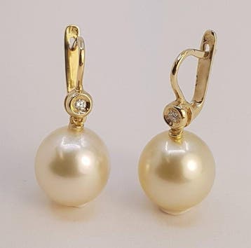 Oorbellen - 14 karaat Geel goud, 11×12 mm gouden Zuidzee, Handtassen en Accessoires, Oorbellen, Nieuw