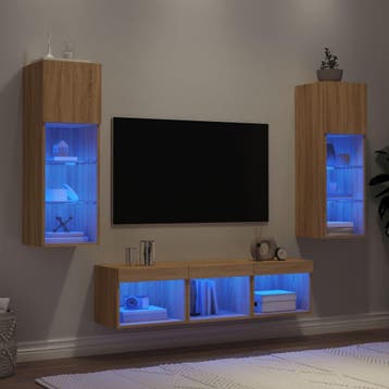 vidaXL 5-delige Tv-wandmeubelset met LED bewerkt hout sonoma, Verzenden, Nieuw