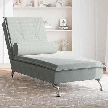 vidaXL Massage chaise longue met bolster fluweel lichtgrijs, Verzenden