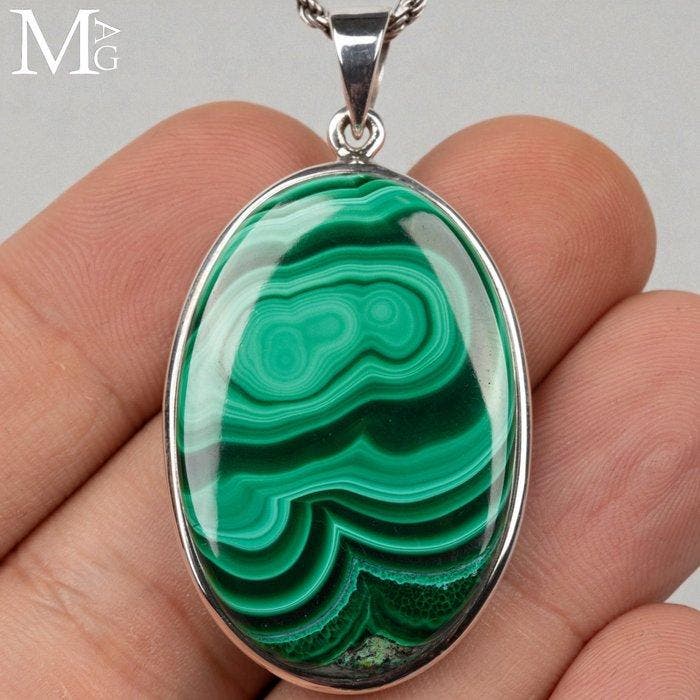 Cabochon de malachite de qualité AAA - Œil de malachite, Collections, Minéraux & Fossiles