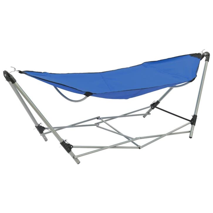 vidaXL Hangmat met inklapbare standaard blauw, Tuin en Terras, Hangmatten, Nieuw, Verzenden