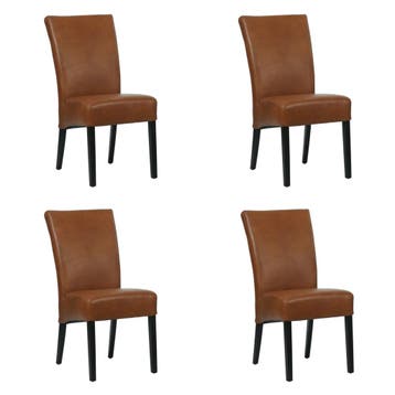 Set van 4 Leren eetkamerstoelen Just - Granada Savannah, Ophalen of Verzenden, Nieuw, Leer, Eén