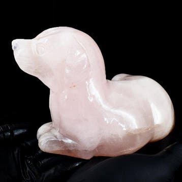 Statue, Big Genuine Pink Rose Quartz Carved Dog - 183x87x52