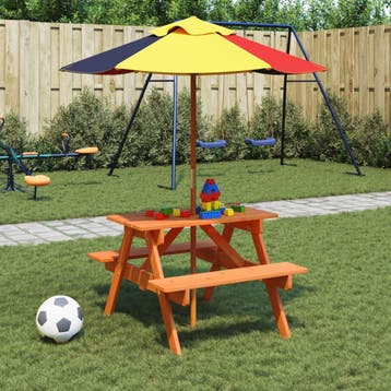 vidaXL Picknicktafel voor 4 kinderen met parasol massief, Verzenden, Nieuw