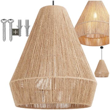 Hanglamp Suri van jute in boho-stijl, 40W - natuur, Huis en Inrichting, Lampen | Hanglampen, Verzenden, Nieuw