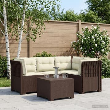vidaXL 4-Zitter Tuin Sofa met Kussens Rattan Look PP Bruin, Verzenden, Nieuw