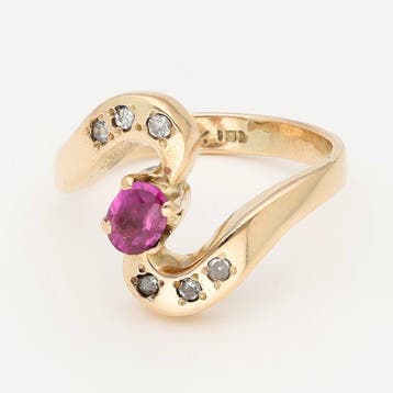 Ring - 14 karaat Roségoud Robijn - Diamant, Nieuw