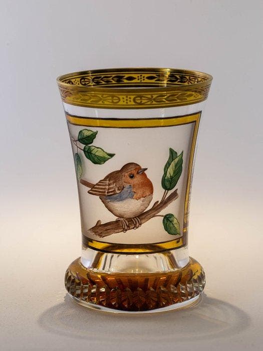 Ranftbecher with Rotkehlchen - Bekerglas - Glas-in-lood, Antiquités & Art, Antiquités | Verre & Cristal