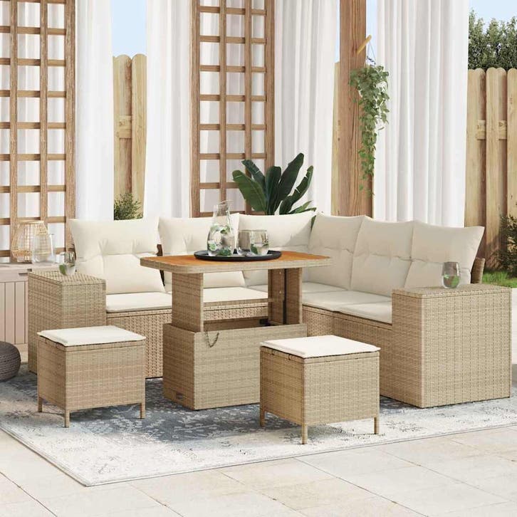 vidaXL Tuinbank Set met kussen 8 pcs Beige poly rattan, Tuin en Terras, Tuinsets en Loungesets, Nieuw, Verzenden
