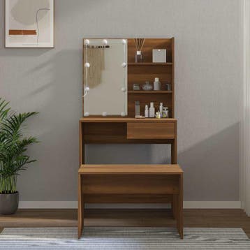 vidaXL Kaptafelset met LED-verlichting bewerkt hout bruin, Verzenden, Nieuw