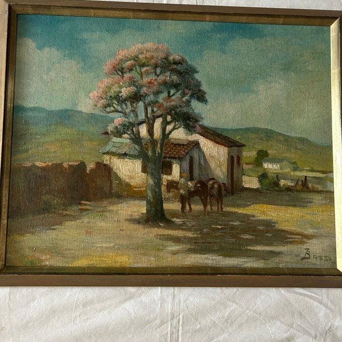 Torquato Bassi (1880-1967) - ländliche Szene mit Ipê-Baum, Antiquités & Art, Art | Peinture | Classique