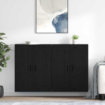 vidaXL Wandkast 2 st Zwart Eiken 69,5 x 34 x 90 cm Bewerkt, Huis en Inrichting, Verzenden, Nieuw