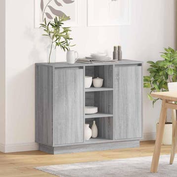 vidaXL LED Dressoir Grijs Sonoma 90 x 32 x 75 cm Bewerkt, Huis en Inrichting, Verzenden, Nieuw