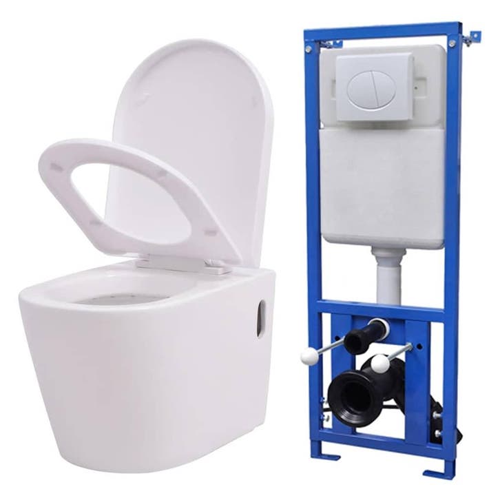 vidaXL Hangend toilet met verborgen stortbak keramiek wit, Doe-het-zelf en Bouw, Sanitair, Nieuw, Verzenden