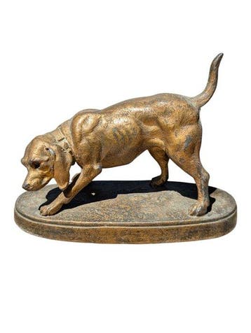 Beeld, Antique Dog Statue - 9 cm - spelter - 1890, Antiquités & Art