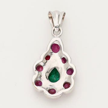 Pendentif - 18 carats Or blanc Rubis - Émeraude