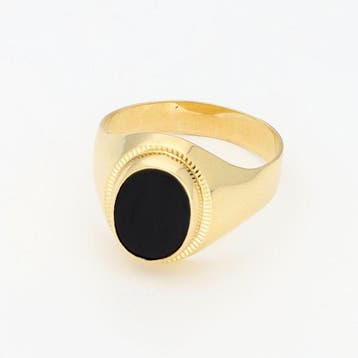 Bague - 18 carats Or jaune Onyx