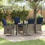 vidaXL Tafel en stoelen set met kussen 5 pcs Grijs PE Riet, Verzenden, Nieuw