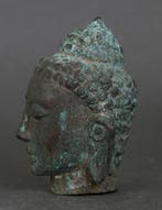 Buddha - Head with stylized hair and long ears - sculptuur -