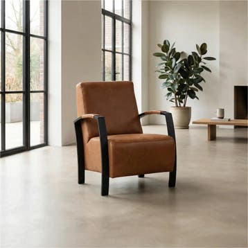 Leren fauteuil Glory - Vintage Cognac (cognac), Huis en Inrichting, Fauteuils, Nieuw, Ophalen of Verzenden, 50 tot 75 cm, Industrieel, Modern