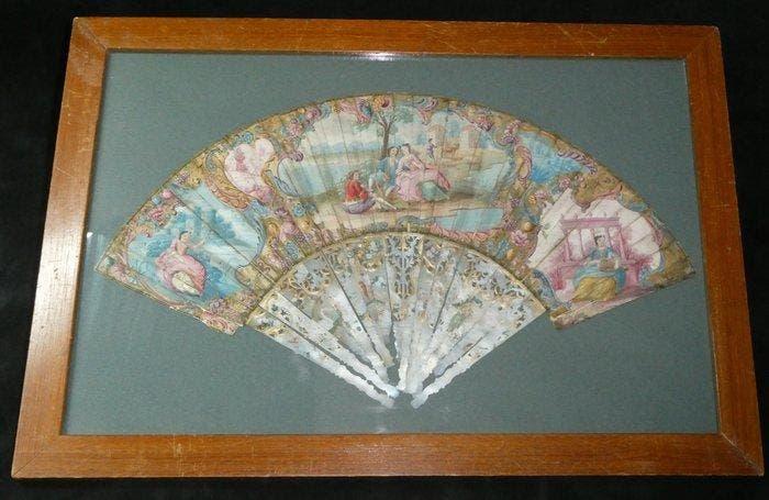 Éventail - Nacre, Papier - Scène galante pastorale, Antiek en Kunst, Antiek | Overige Antiek