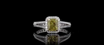 Ring - 14 karaat Witgoud - 1.37ct. tw. Geel Diamant
