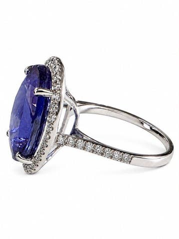 Bague - 18 carats Or blanc - 9.18ct. tw. Tanzanite - Diamant
