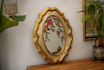 Spiegel- Golvende lijst in goud en zilver - Hout, Glas,
