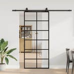 vidaXL Schuifdeur met beslagset 90x205 cm ESG glas zwart, Doe-het-zelf en Bouw, Deuren en Vliegenramen, Verzenden, Nieuw