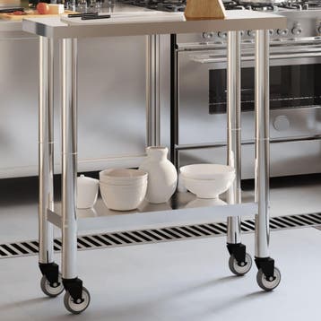 vidaXL Keukenwerktafel met wielen 82,5x30x85 cm roestvrij, Verzenden