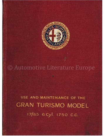 1928 ALFA ROMEO 1750 GRAN TURISMO 6C 17/85 INSTRUCTIEBOEKJ.., Ophalen of Verzenden