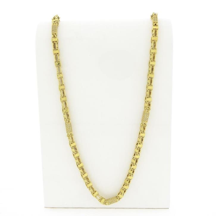 Lange gouden herenketting met zirconia; Magnum chain, Handtassen en Accessoires, Kettingen, Goud, Gebruikt, Met edelsteen, Goud