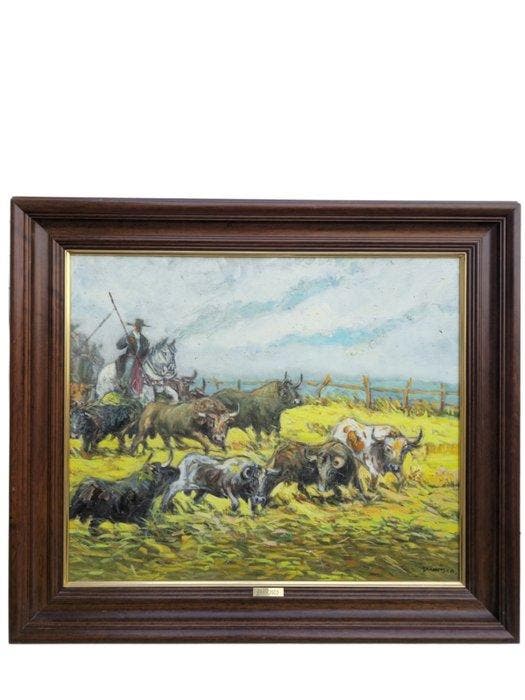 Spaanse school (XX) - Toros en el campo, Antiquités & Art, Art | Peinture | Classique