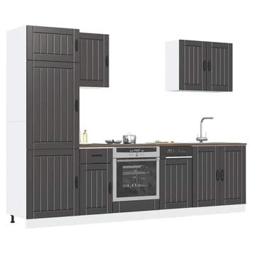vidaXL 7-delige Keukenkastenset Lucca bewerkt hout zwart, Verzenden, Nieuw