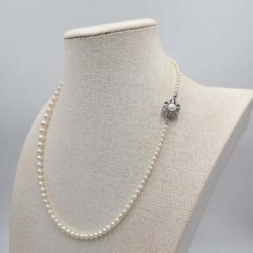 Zonder minimumprijs - Halsketting Zilver Parel - Akoya 3 mm, Nieuw