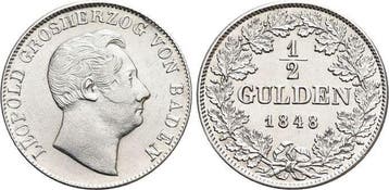 1/2 Gulden 1848 Baden-durlach Leopold 1830-1852, Verzenden
