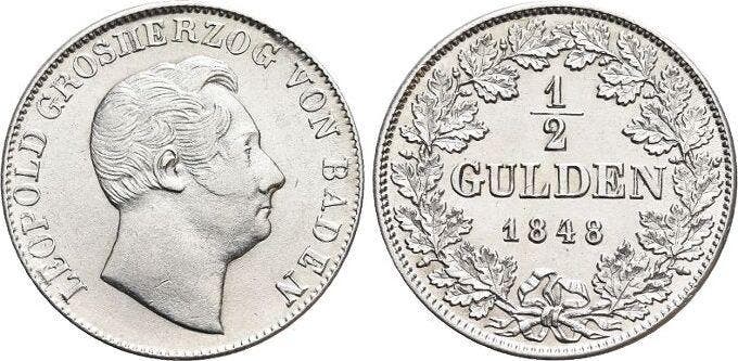 1/2 Gulden 1848 Baden-durlach Leopold 1830-1852, Timbres & Monnaies, Monnaies | Europe | Monnaies non-euro, Envoi