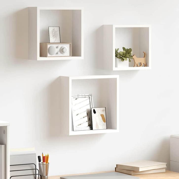 vidaXL Wandschappen kubus 3 st MDF wit, Huis en Inrichting, Kasten | Wandmeubels, Nieuw, Verzenden