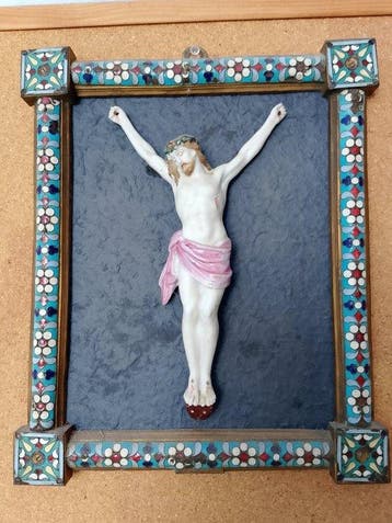 Corpus Christi ingelijst in een emaille lijst - 26 x 31 cm -
