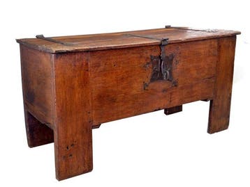 Gotische Stollenthruhe - Kist - Eik, Antiek en Kunst