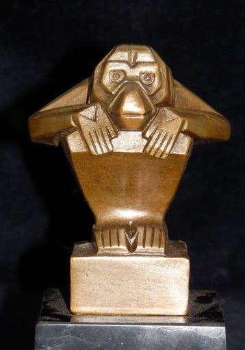 Sculpture, Art Deco Aapje - 13 cm - Bronze, Marbre - 2025