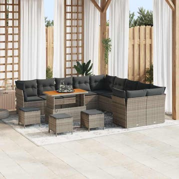 vidaXL Tuinbank Set 14 st Grijs poly rattan, Verzenden, Nieuw