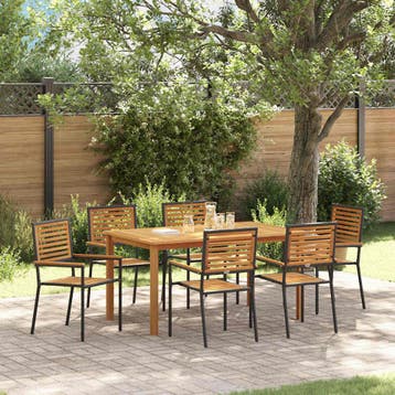 vidaXL Tuin Eettafel Set 7 st Zwart Massief Acacia Hout, Verzenden, Nieuw