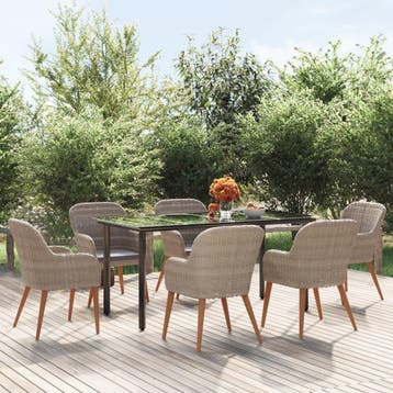 vidaXL 7-delige Tuinset met kussens bruin, Verzenden, Nieuw, Tuinset