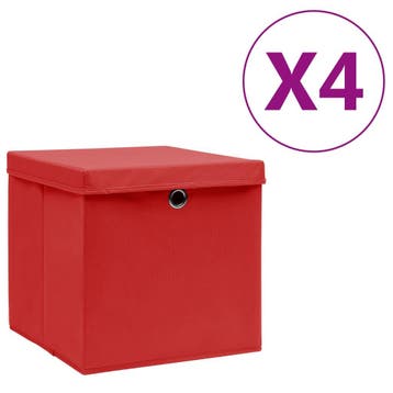 vidaXL Opbergboxen met deksel 4 st 28x28x28 cm rood, Verzenden, Nieuw