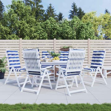 vidaXL Buitenkussen 6 st Stof Blauw en Wit 120 x 50 x 7 cm, Verzenden